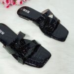 Croc-Embossed Flat Sandals - Image 3