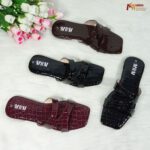 Croc-Embossed Flat Sandals