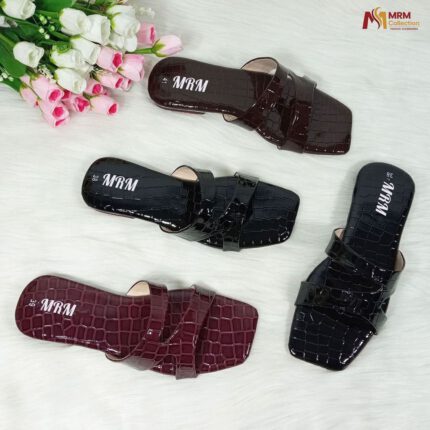 Croc-Embossed Flat Sandals