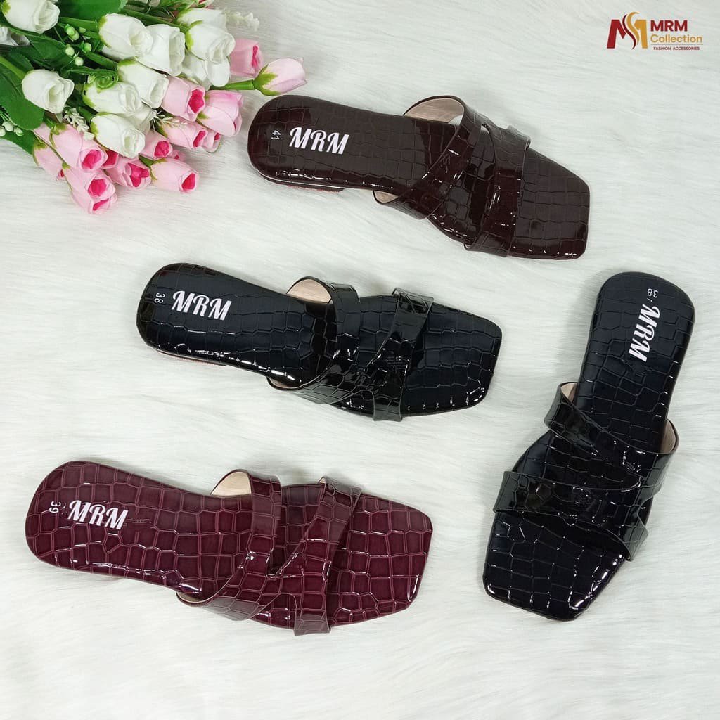 2026/07/1000083185-1.jpg Croc-Embossed Flat Sandals - Image 1