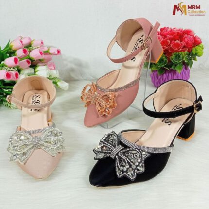 Crystal Bow Block Heel