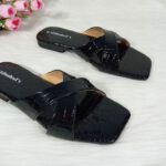 Croco Cross Strap Slippers - Image 3