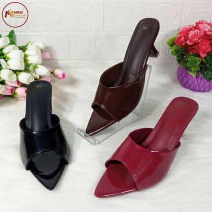 Glossy Pointed Toe Mule Heels
